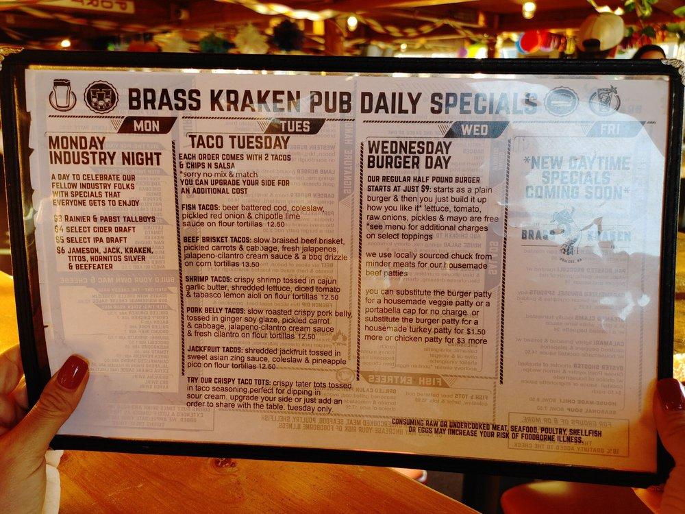 Menu at The Brass Kraken Pub, Poulsbo