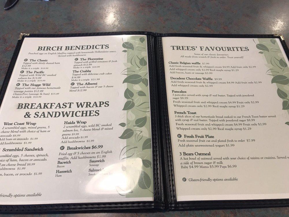 Menu at Trees Restaurant & Bakery, Parksville