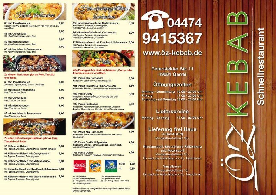 Speisekarte von Öz Kebab restaurant, Garrel