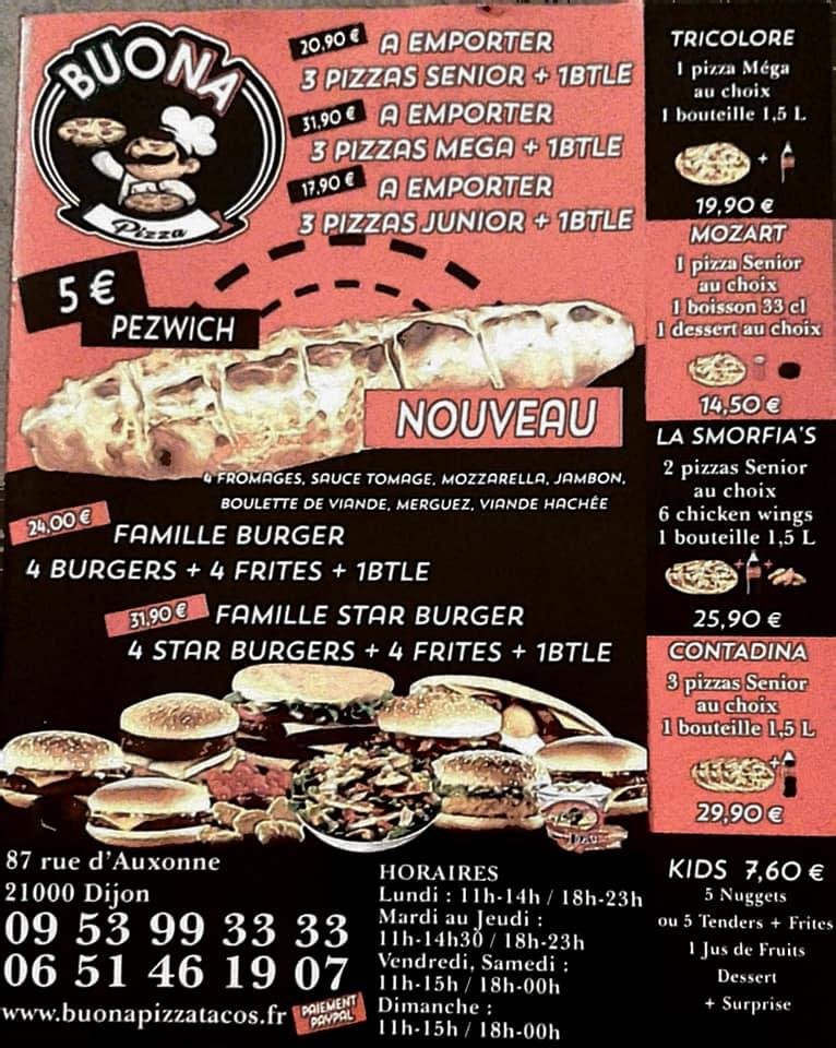 Menu au Bella ciao Buona Pizza restaurant, Dijon