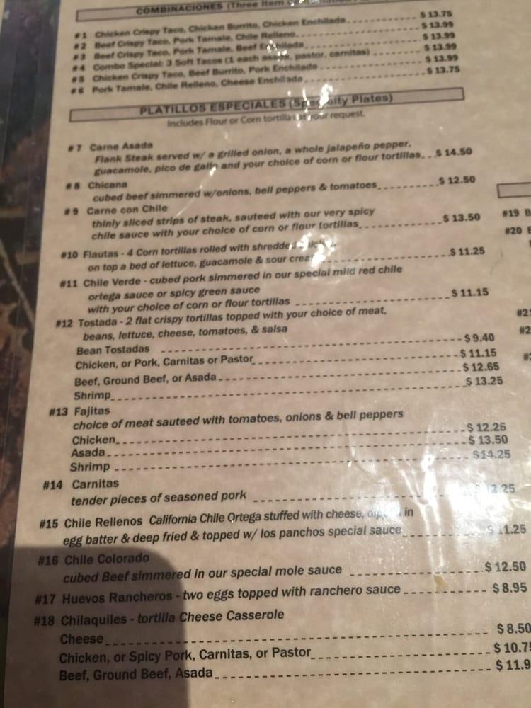 Menu at Los Panchos Mexican Restaurant, Danville
