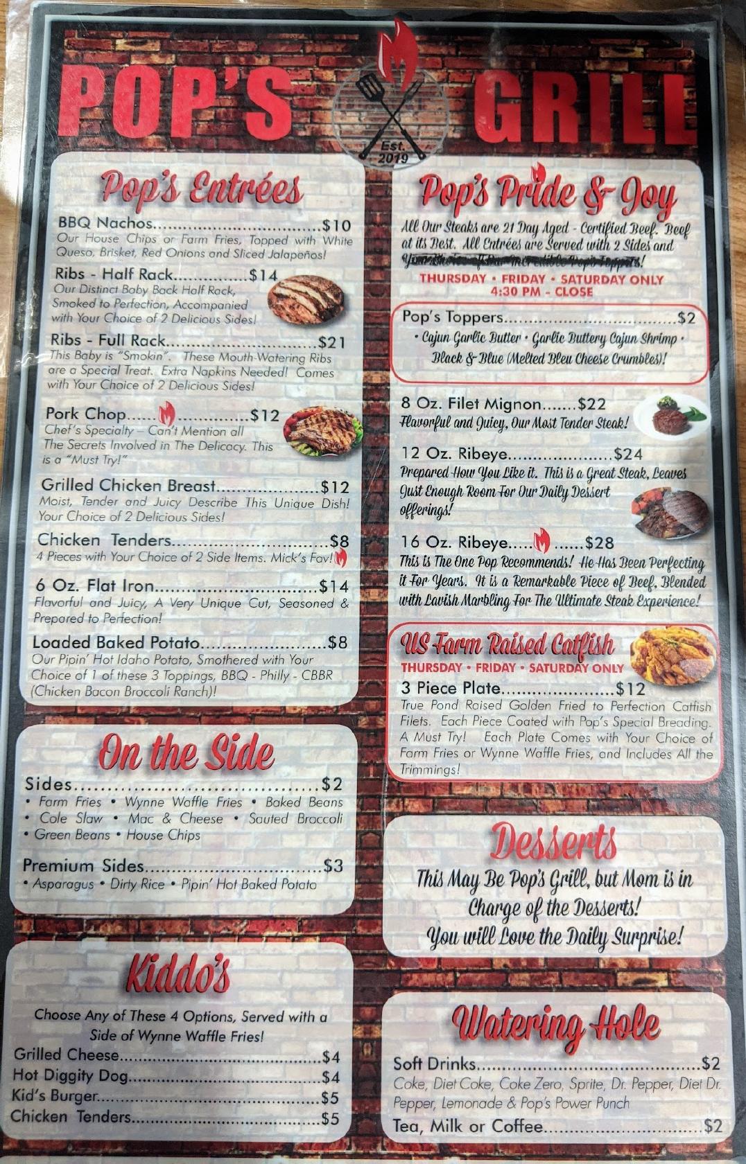 Menu at Pop's Grill BBQ, Wynne