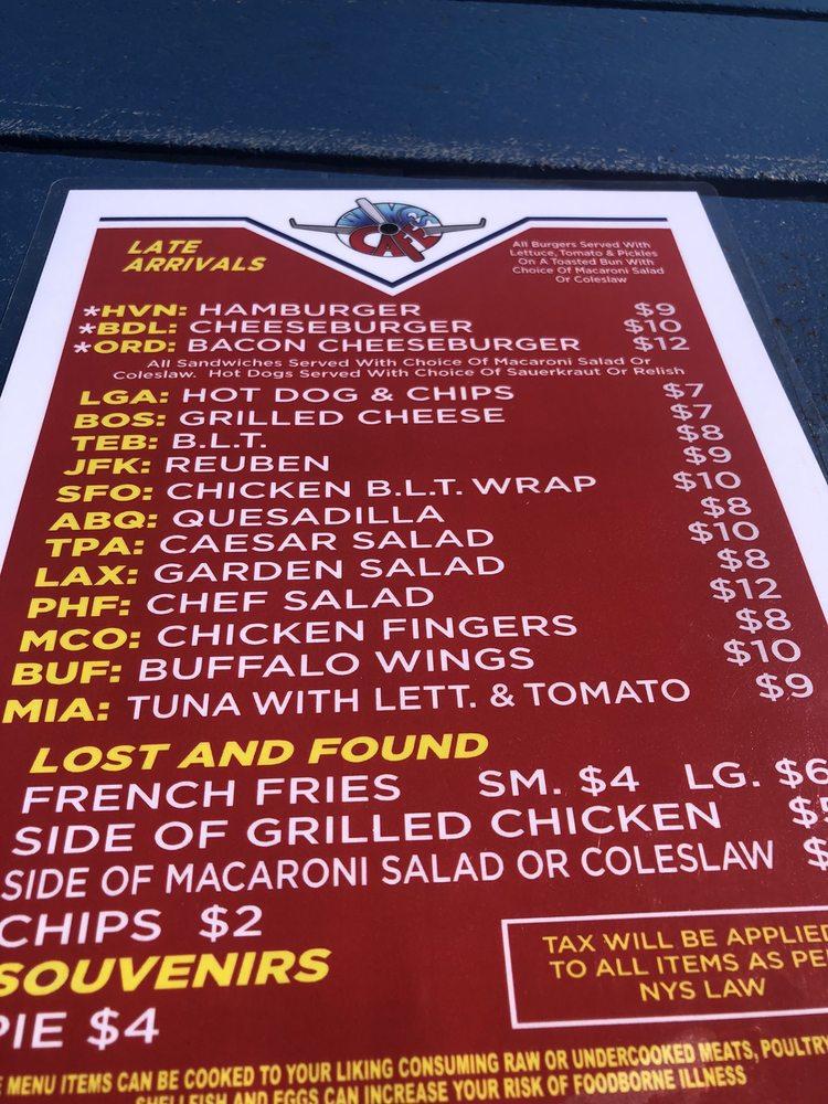 Menu at Wings Cafe, Shirley