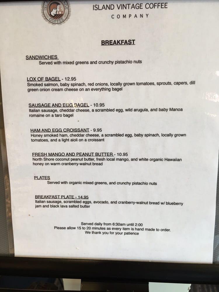 Menu at Island Vintage Coffee pub & bar, Lahaina
