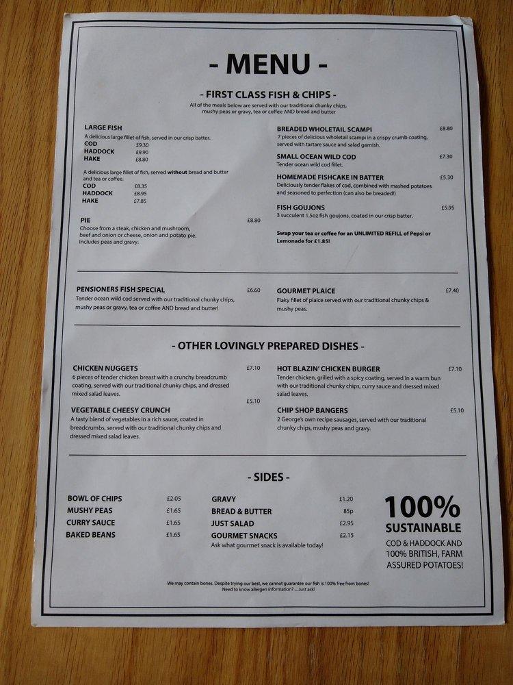 Menu at Tradition fast food, Belper, 18 Bridge Street