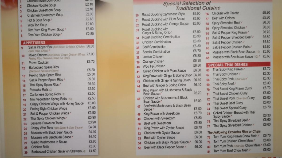 Menu At Jade House Chinese Takeaway Fast Food, Oakley, 32-34 Main St