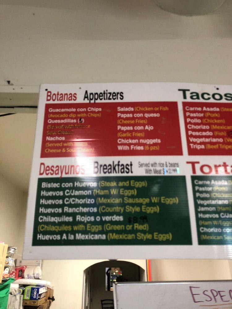 Menu at Mary's Taqueria restaurant, Chicago