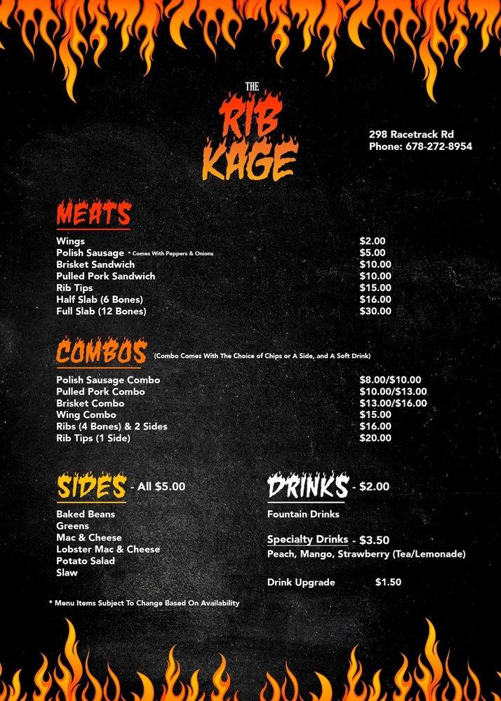 Menu at The Rib Kage BBQ, McDonough