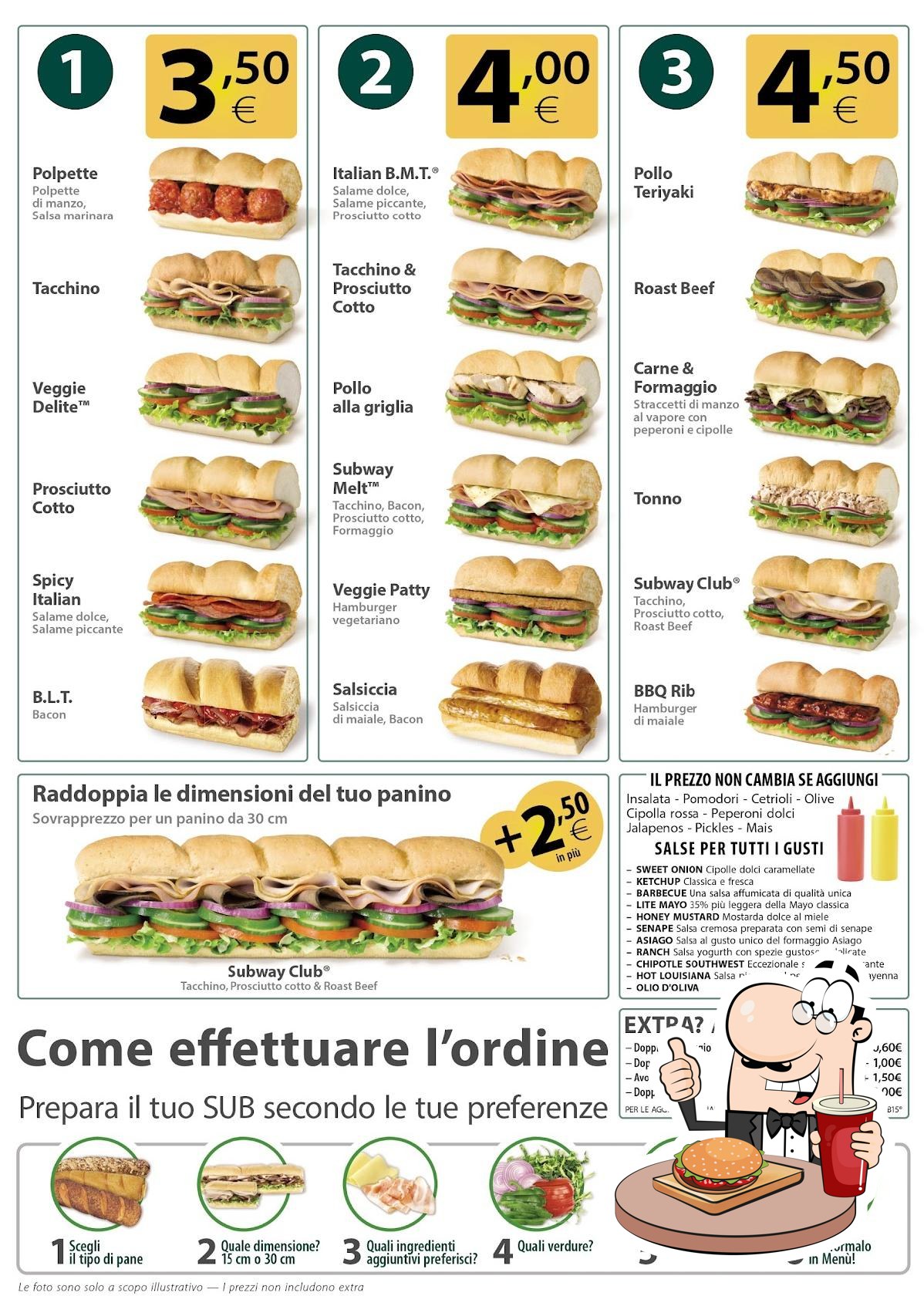 Menu au Subway fast food, Turin, Via Giuseppe Garibaldi