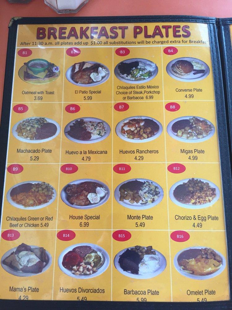 Menu at El Patio Taqueria restaurant, Converse