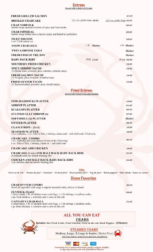 Menu at Fenwick Crab House restaurant, Fenwick Island