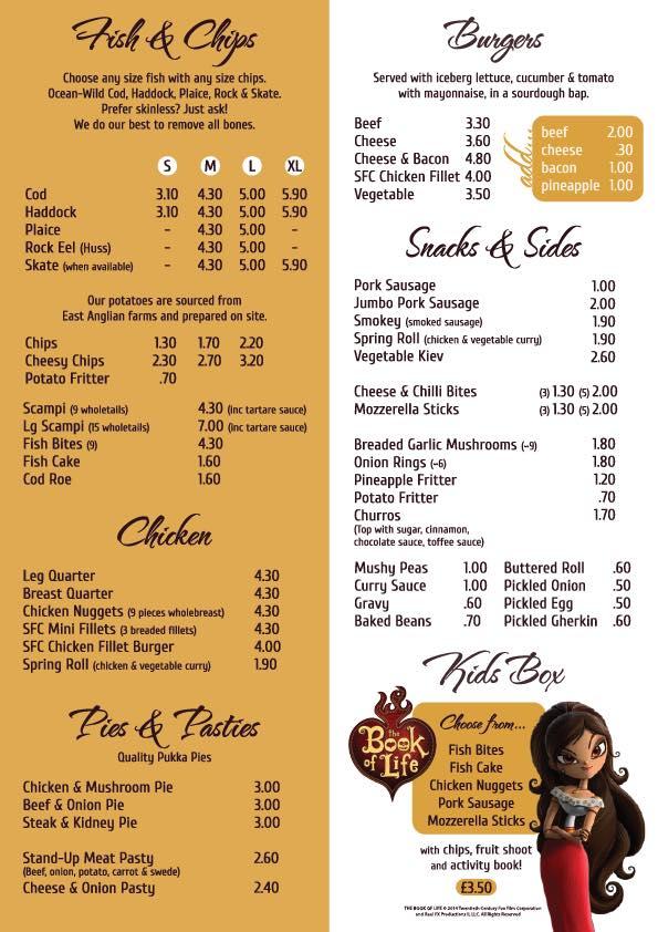 Menu at Lenny's Fish & Chips fast food, Hadleigh
