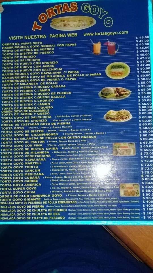 Carta Del Restaurante Tortas Goyo Cancún Av 137 Mza 96 Lote17