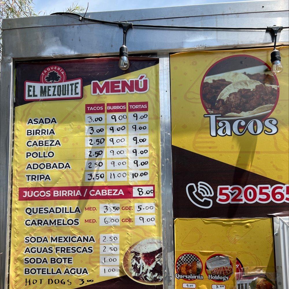 Menu at El Mezquite Taqueria restaurant, Tucson