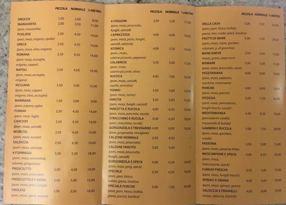 Menu di la Nuova PIAZZETTA ,,via Magistrelli 2 