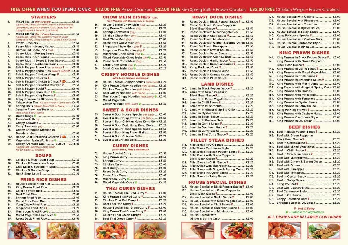 Menu at Mayfair Chinese fast food, Barnsley