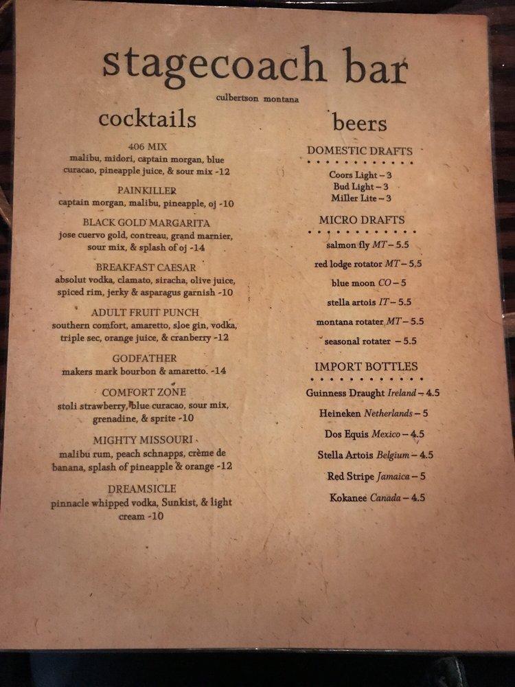 Menu at Stagecoach Casino Bar & Grill, Culbertson