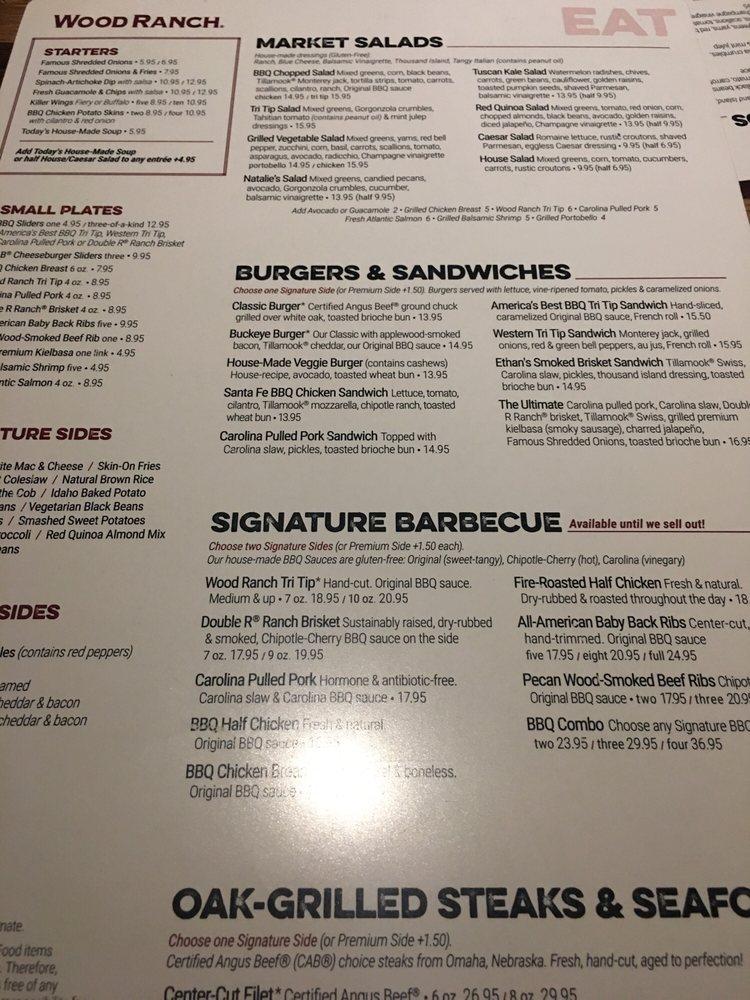 Menu at Wood Ranch BBQ, Burbank