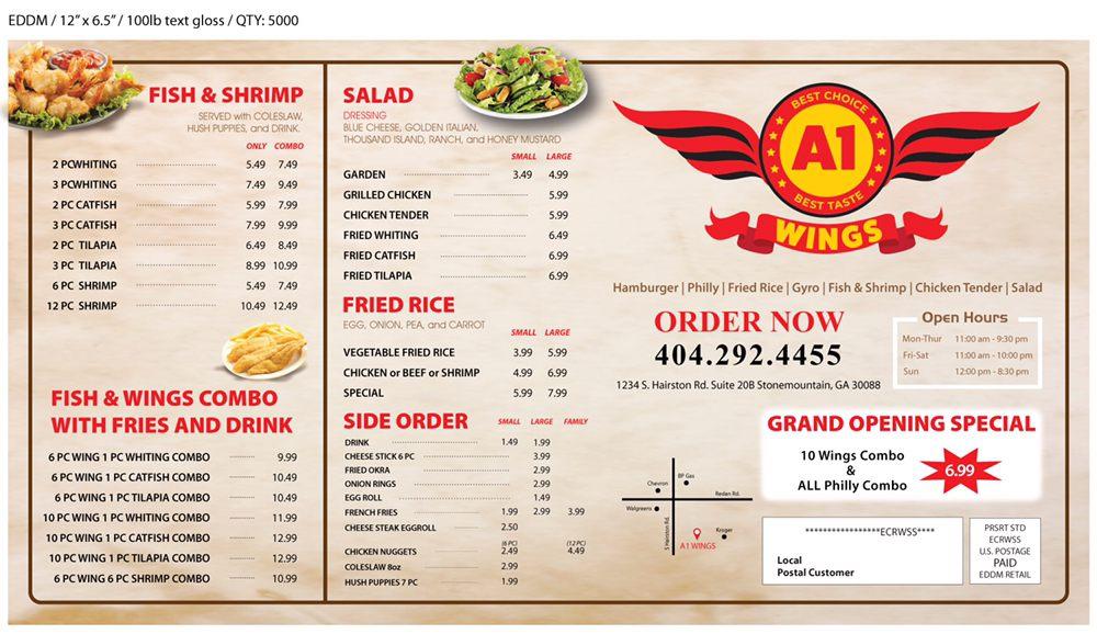 Menu at A1 Wings fast food, Redan