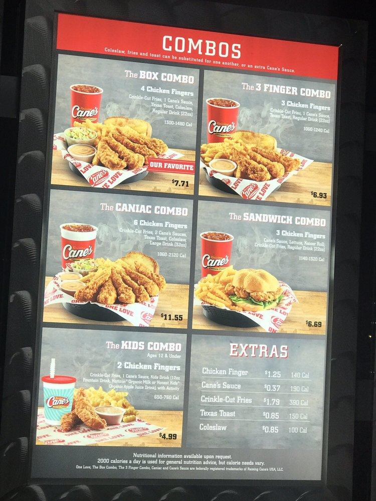 Menu at Raising Cane's Chicken Fingers fast food, Houston, Wallisville Rd