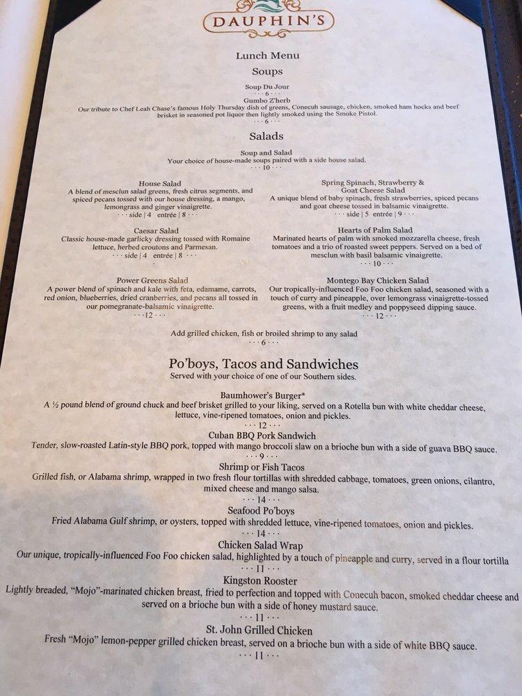Menu at Dauphin’s Casual FineDining steakhouse, Mobile, 107 St Francis