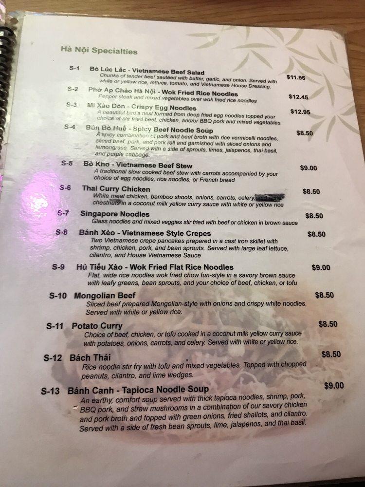 Menu at Pho Ha Noi restaurant, Gainesville