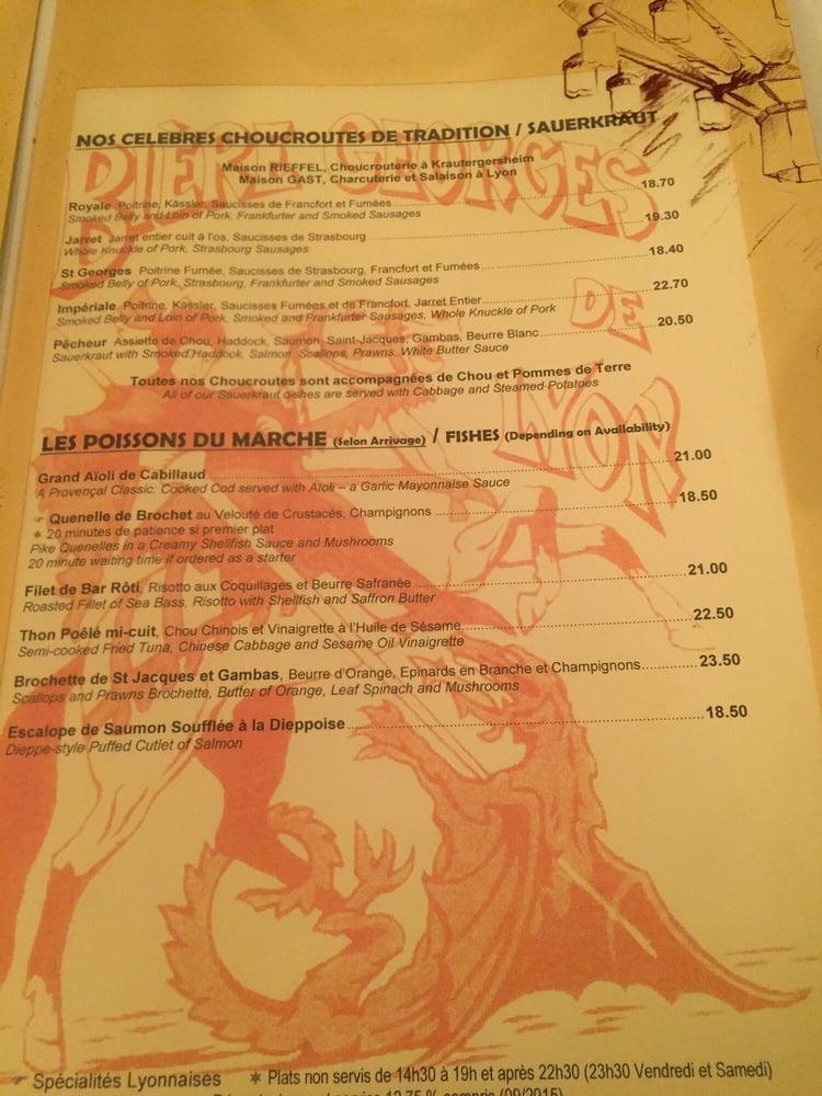 Menu au Brasserie restaurant, Lyon
