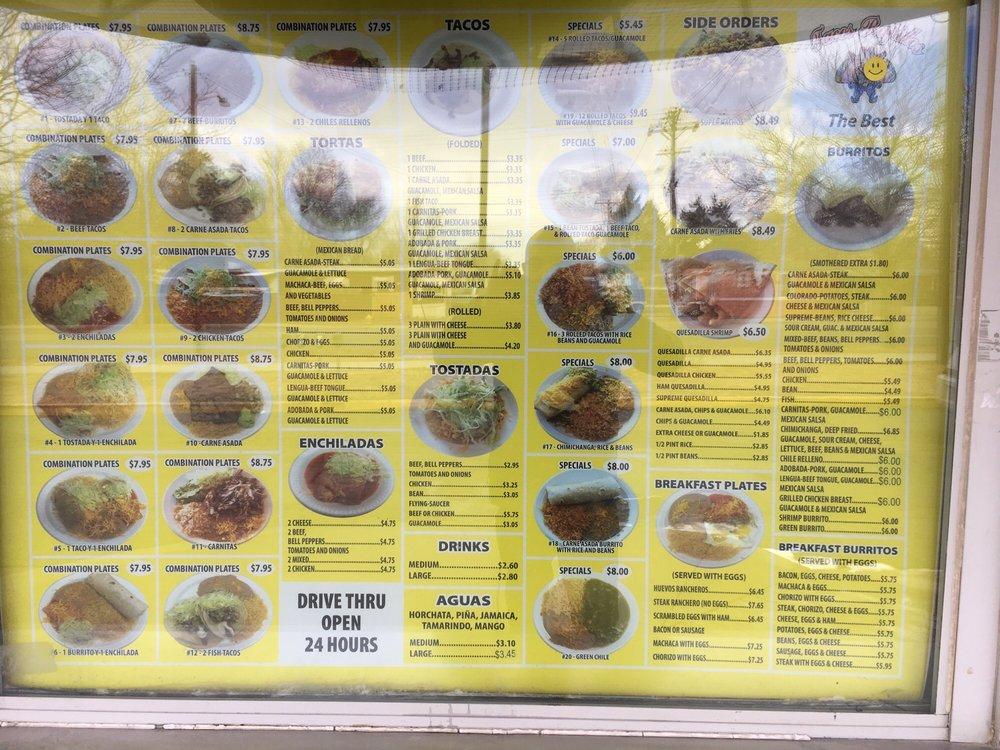 Menu at Tacos Rapidos restaurant, Denver, W Evans Ave