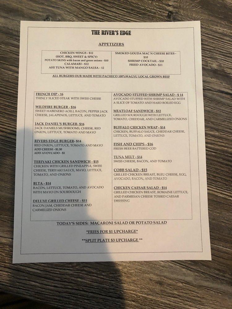Menu at The River's Edge restaurant, Knights Ferry, Sonora Rd