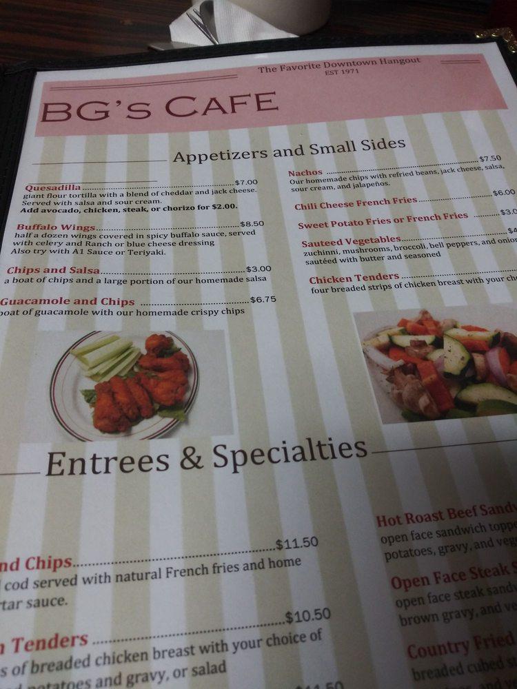 Menu at BG's Cafe, Oxnard