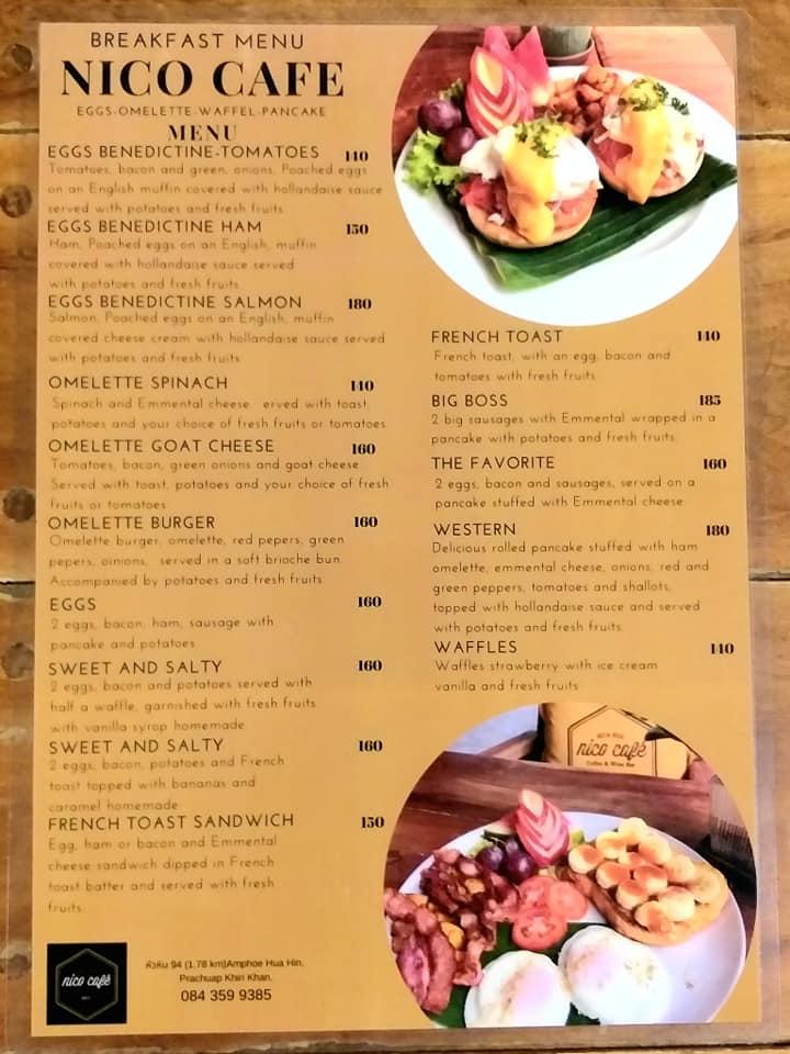 Menu at Nico café, coffee & wine bar, Hua Hin