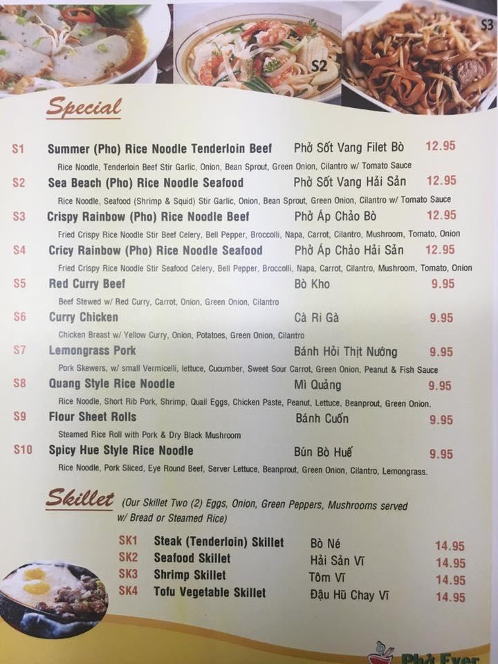 Menu at Phở Ever Hales Corners restaurant, Hales Corners