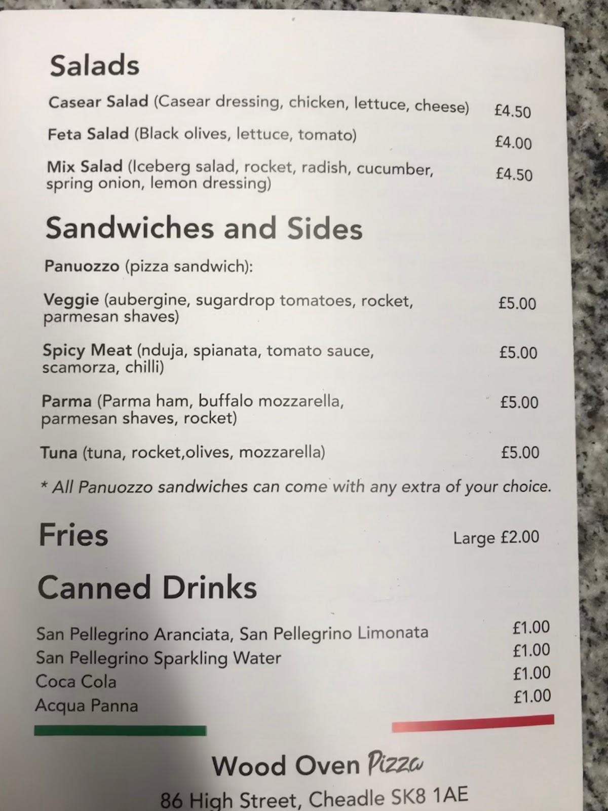 Menu at Wood Oven Pizza Neapolitan pizza pizzeria, Cheadle