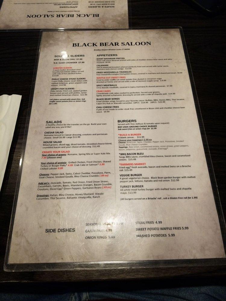 Menu at Black Bear Saloon pub & bar, Windsor Locks