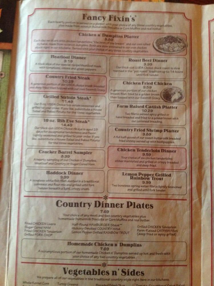 Menu at Cracker Barrel Old Country Store, Terre Haute