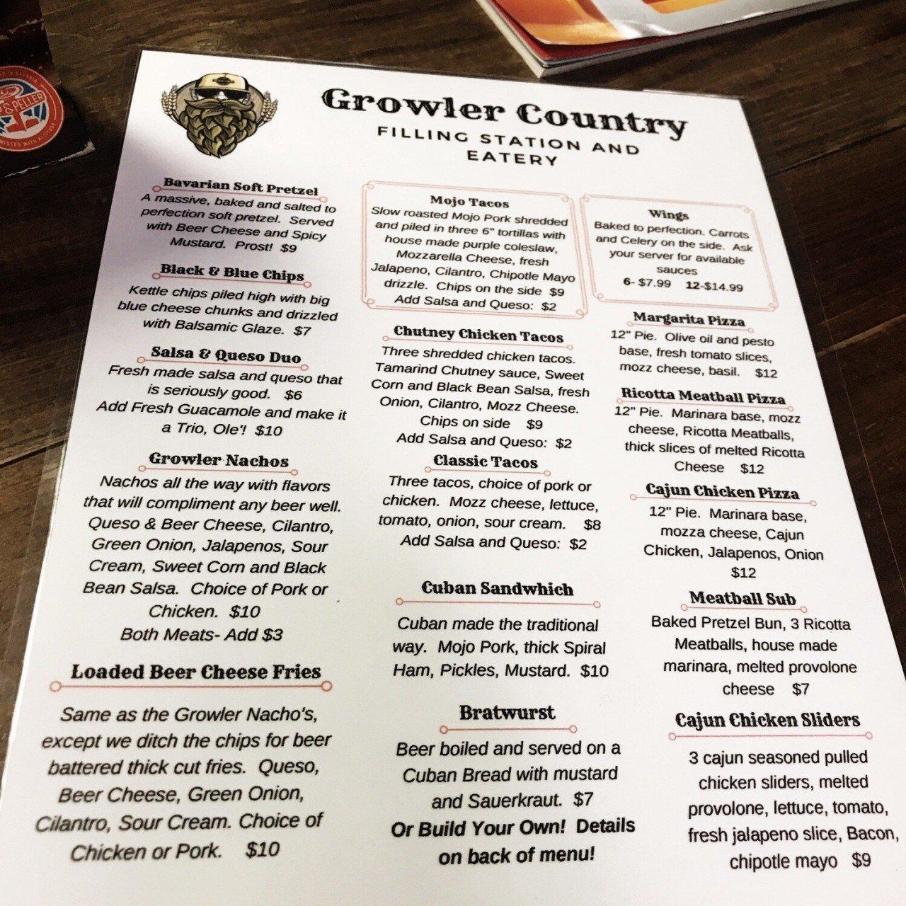 Menu at Growler Country pub & bar, Tallahassee