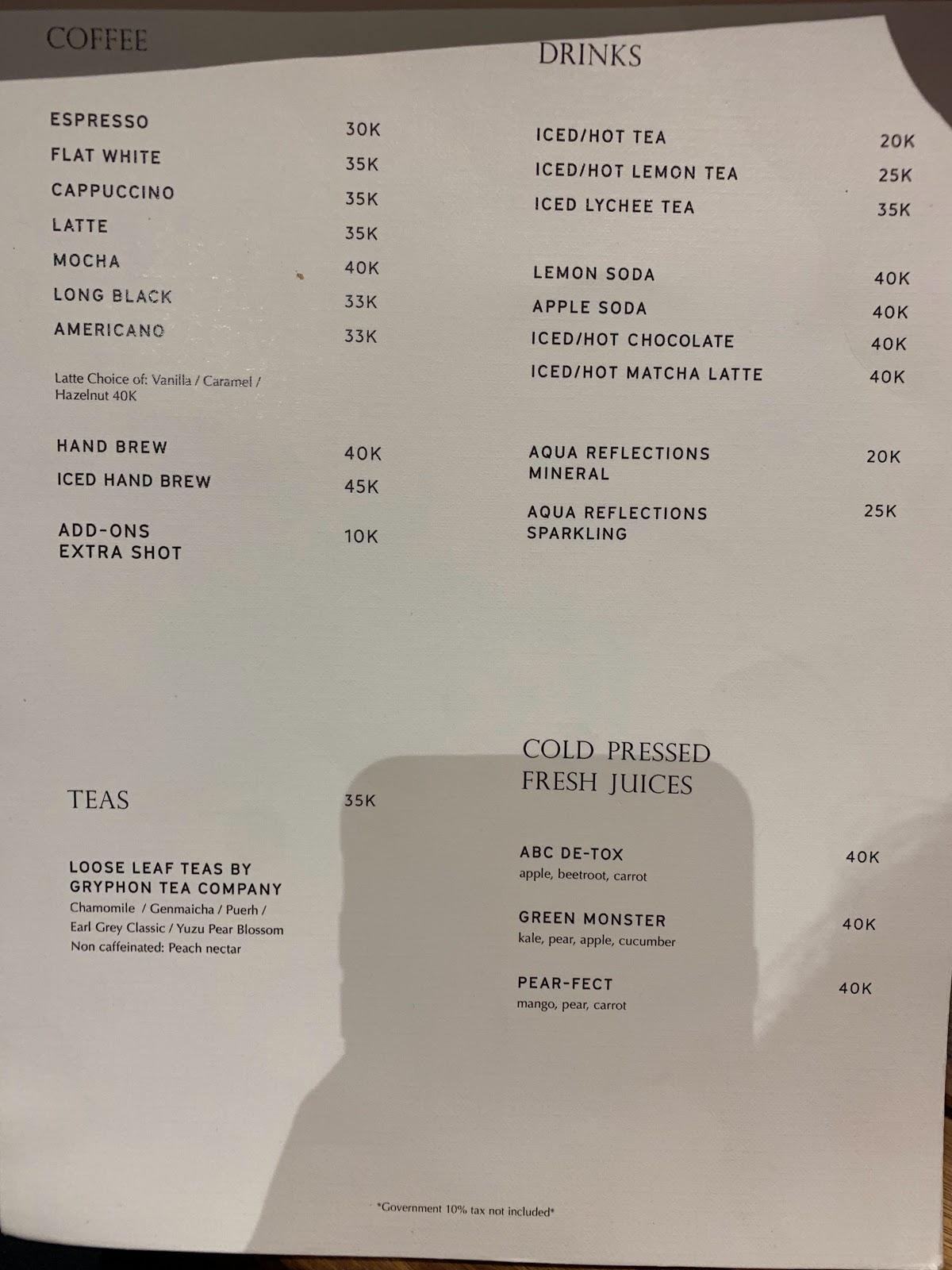 Menu at Hoods Coffee cafe, Batam