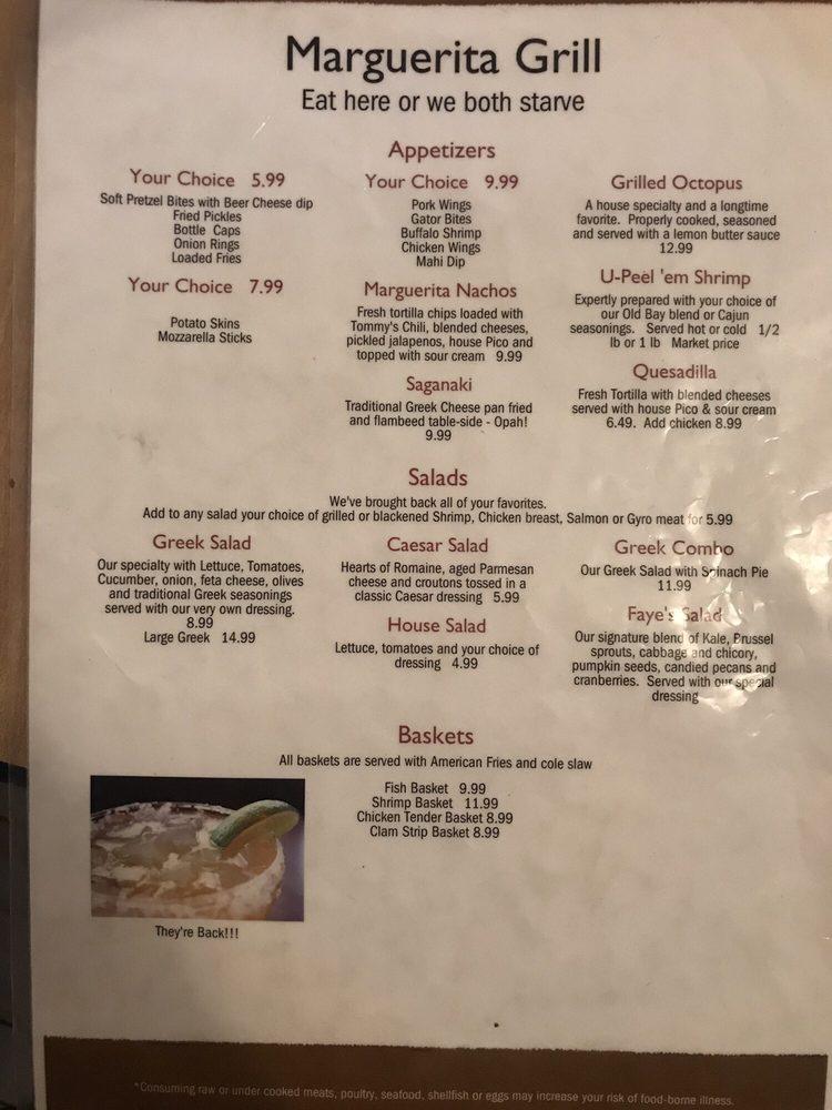 Menu at Marguerita Grill pub & bar, Homosassa, W Halls River Rd