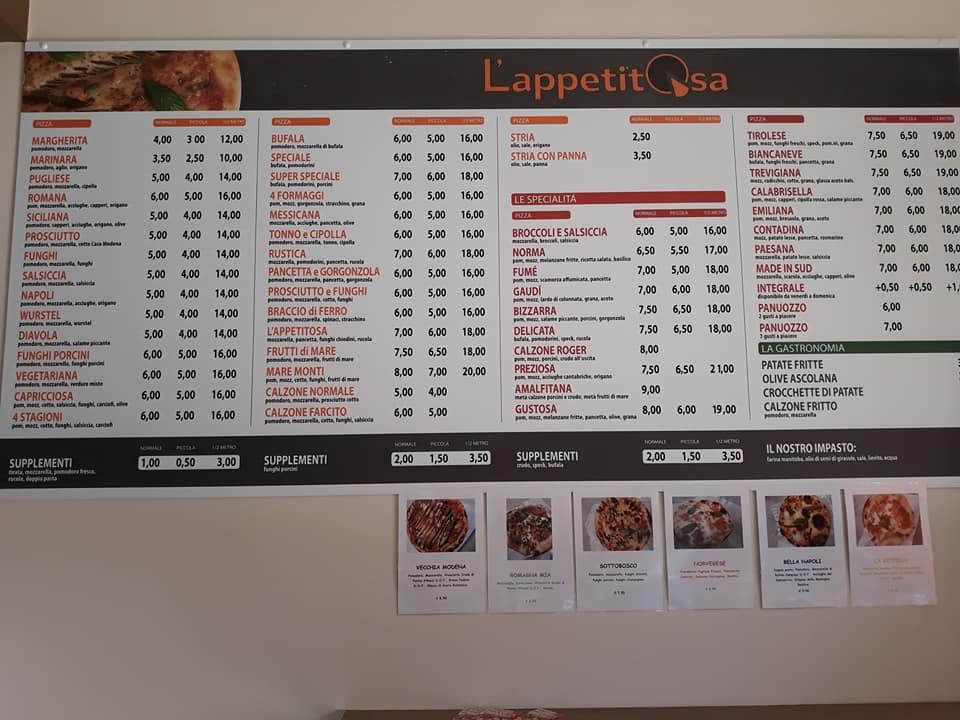 menu at l appetitosa restaurant scandiano