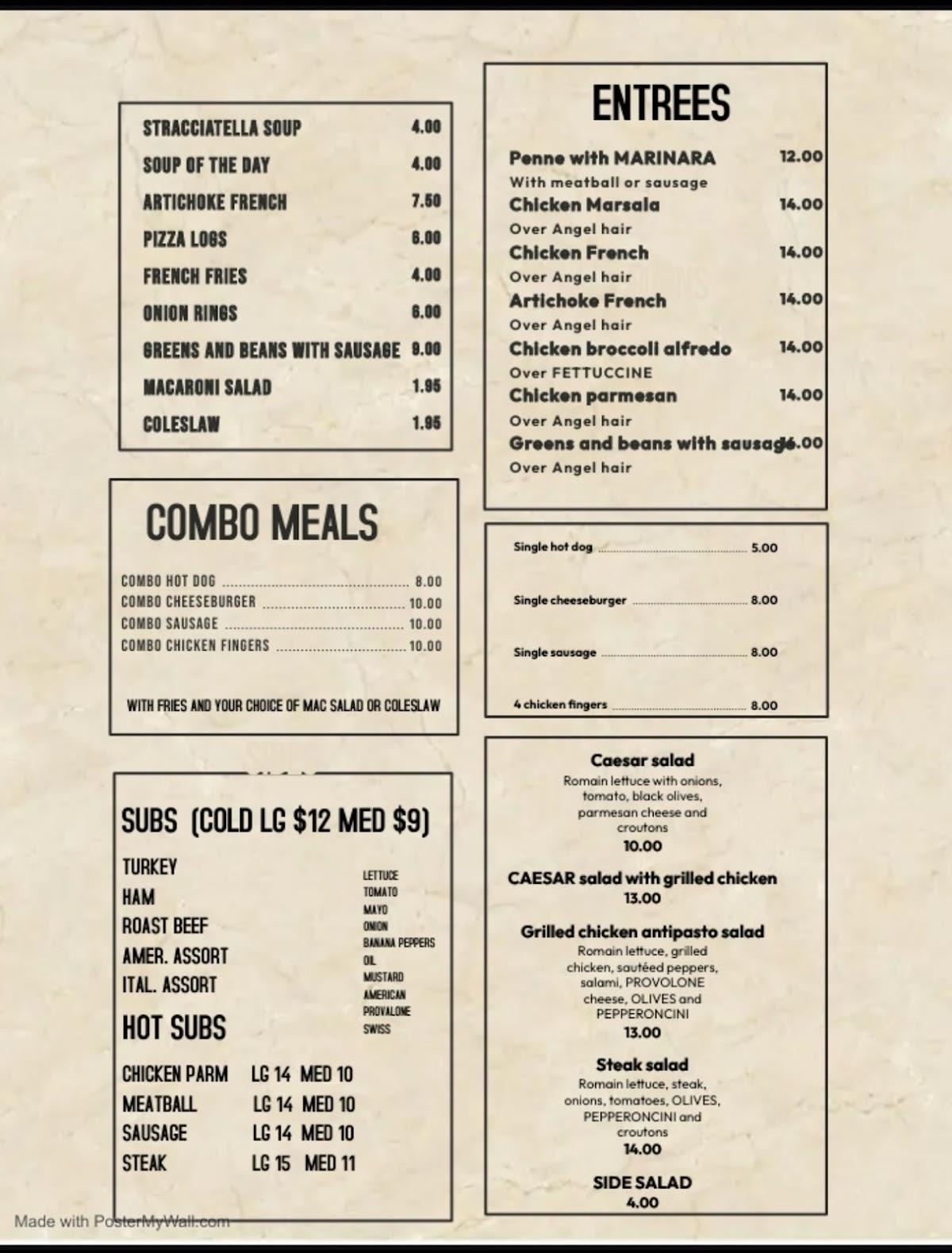 Menu at Pop’s Bakery and Deli, Honeoye