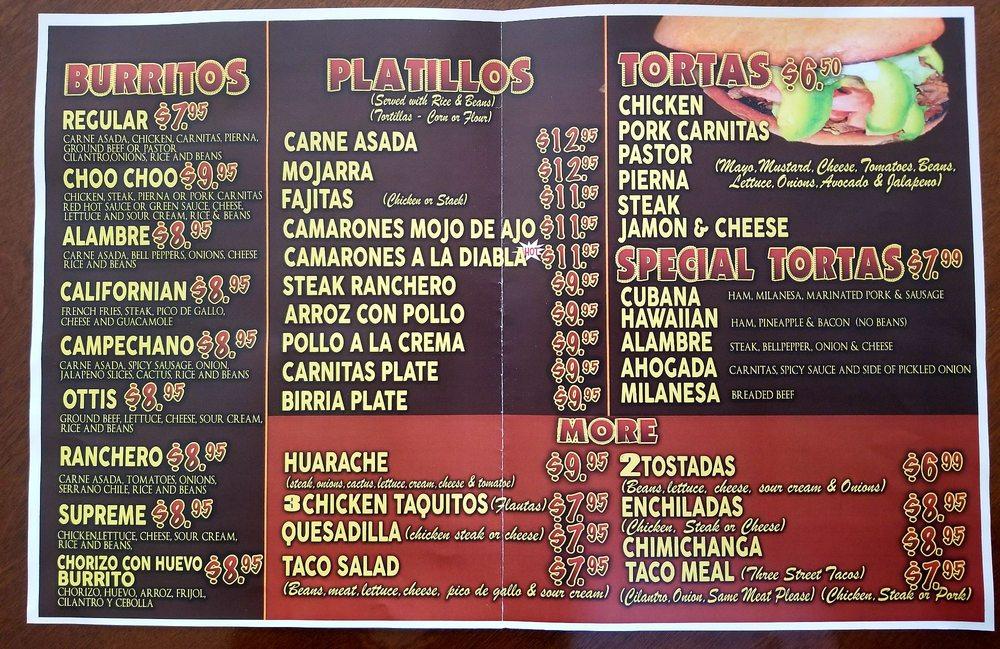 Menu At Choo Choo Tortas Restaurant Spokane Valley E Sprague Ave