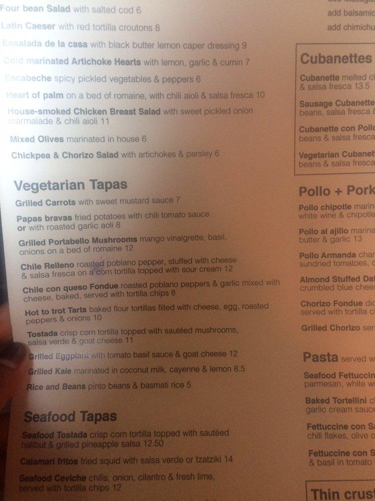 Menu at Tapa Bar, Victoria