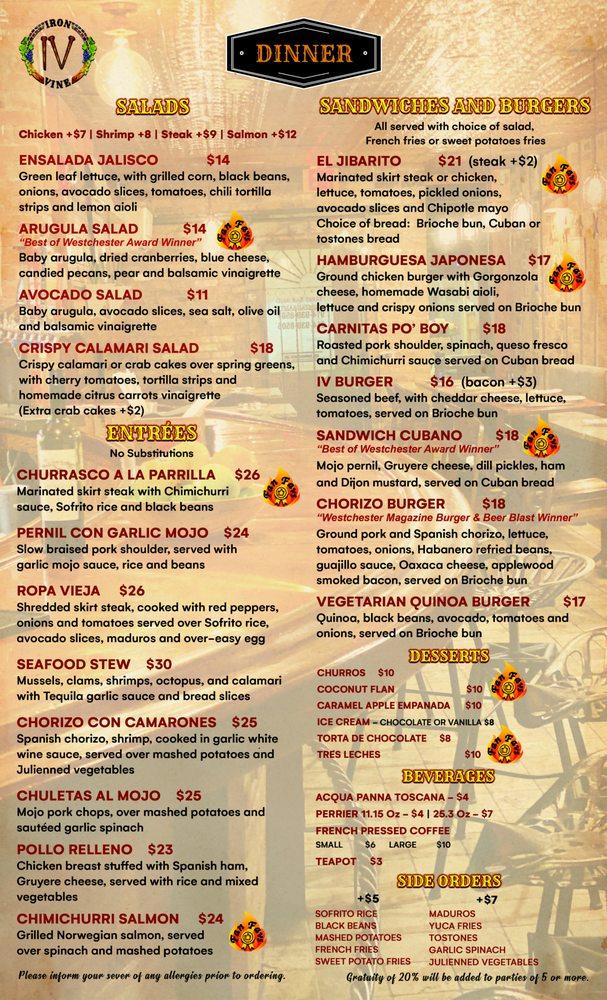 Menu at Iron Vine Tapas Bar And Restaurant, Peekskill