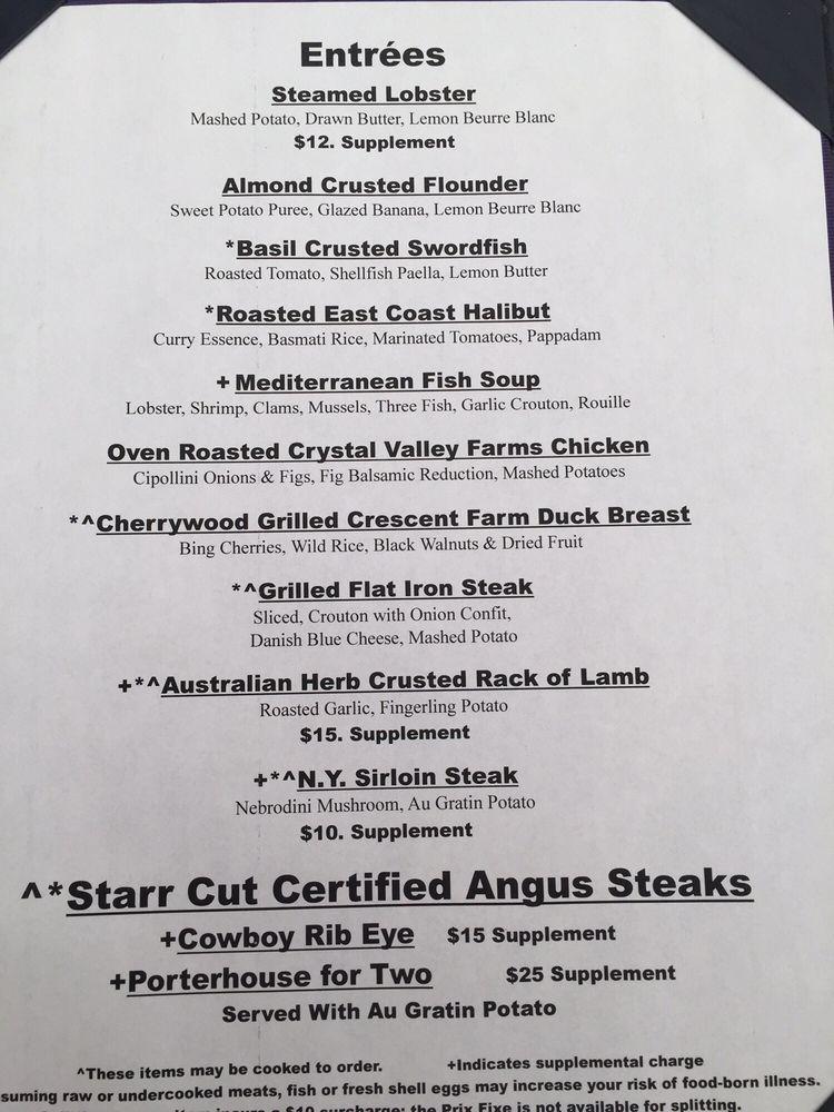 Menu at Starr Boggs restaurant, Westhampton Beach