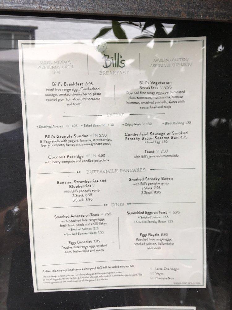 Menu at Bill's Guildford Restaurant, Guildford