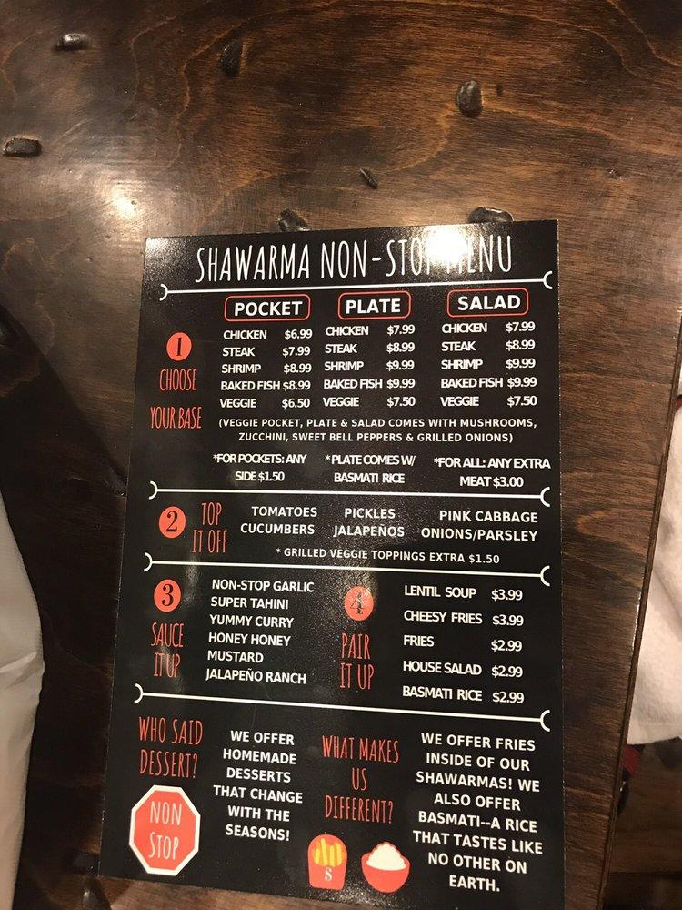 Menu at Shawarma NonStop restaurant, Atlanta