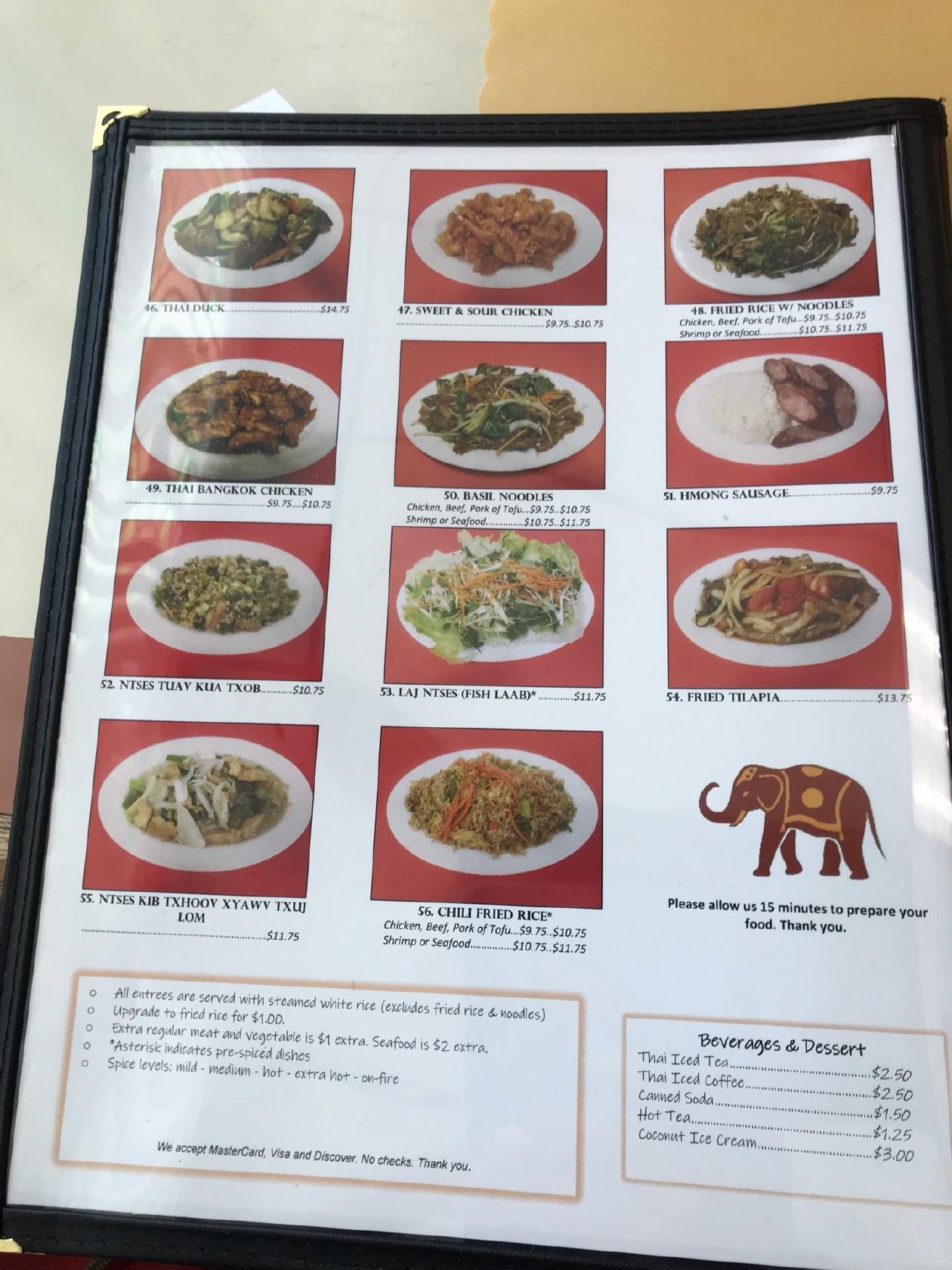 Menu at Thai Bangkok Restaurant, Milwaukee