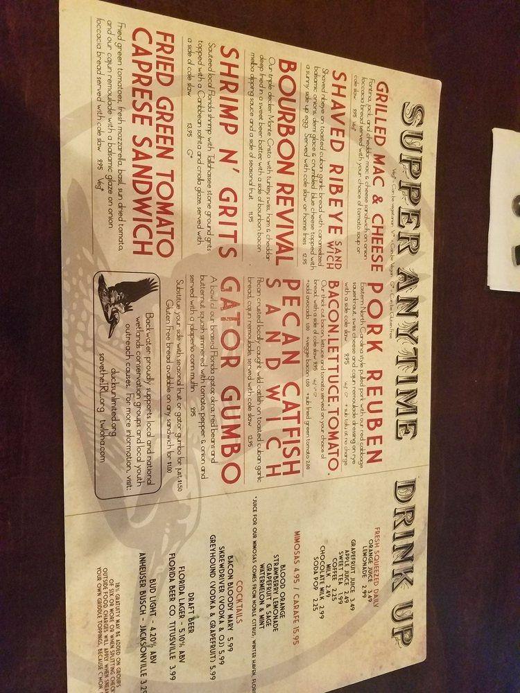 Menu at Backwater restaurant, Melbourne