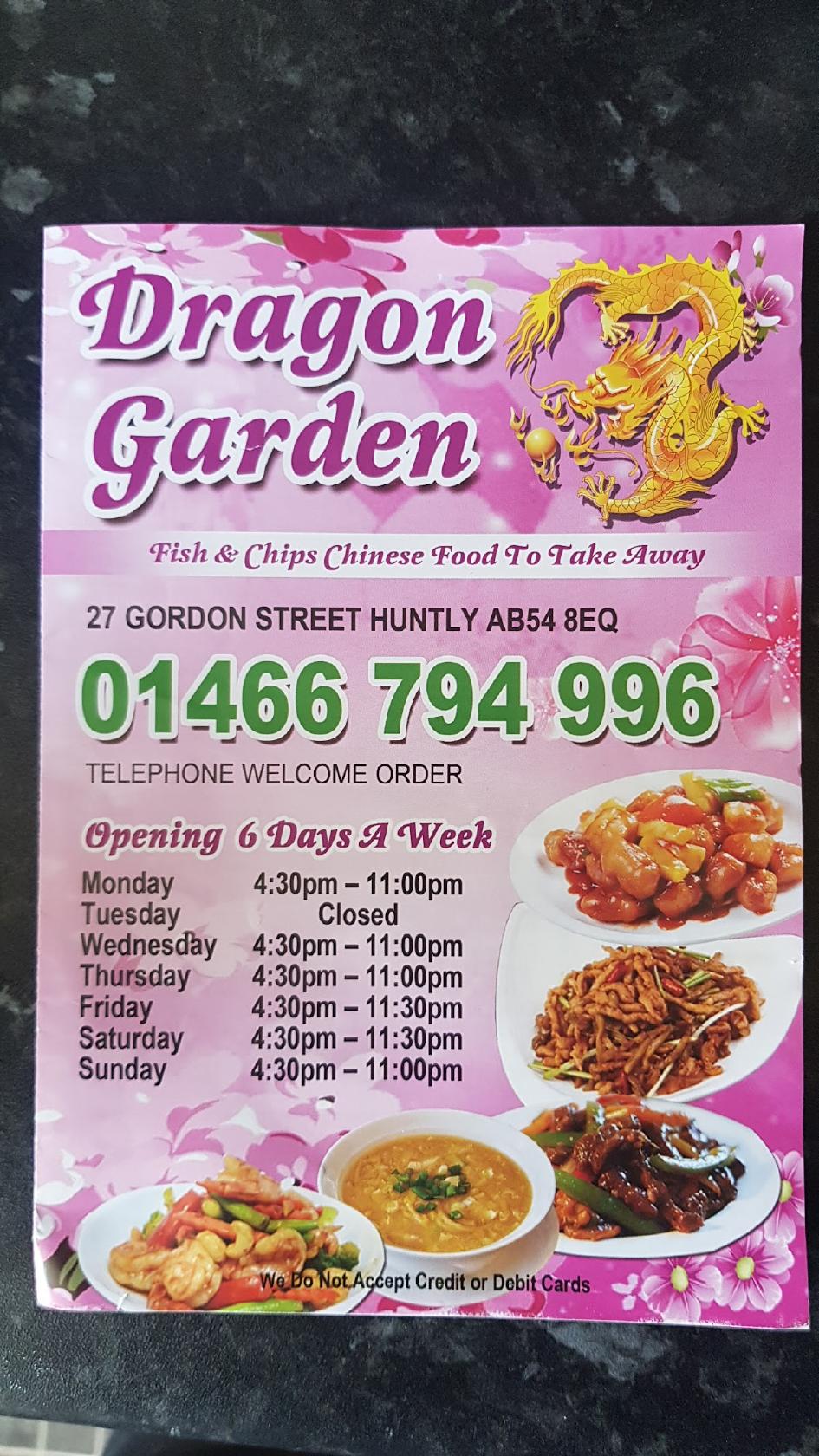 Menu at Dragon Garden restaurant, Huntly