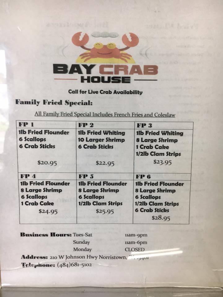 Menu at Bay Crab House restaurant, Norristown